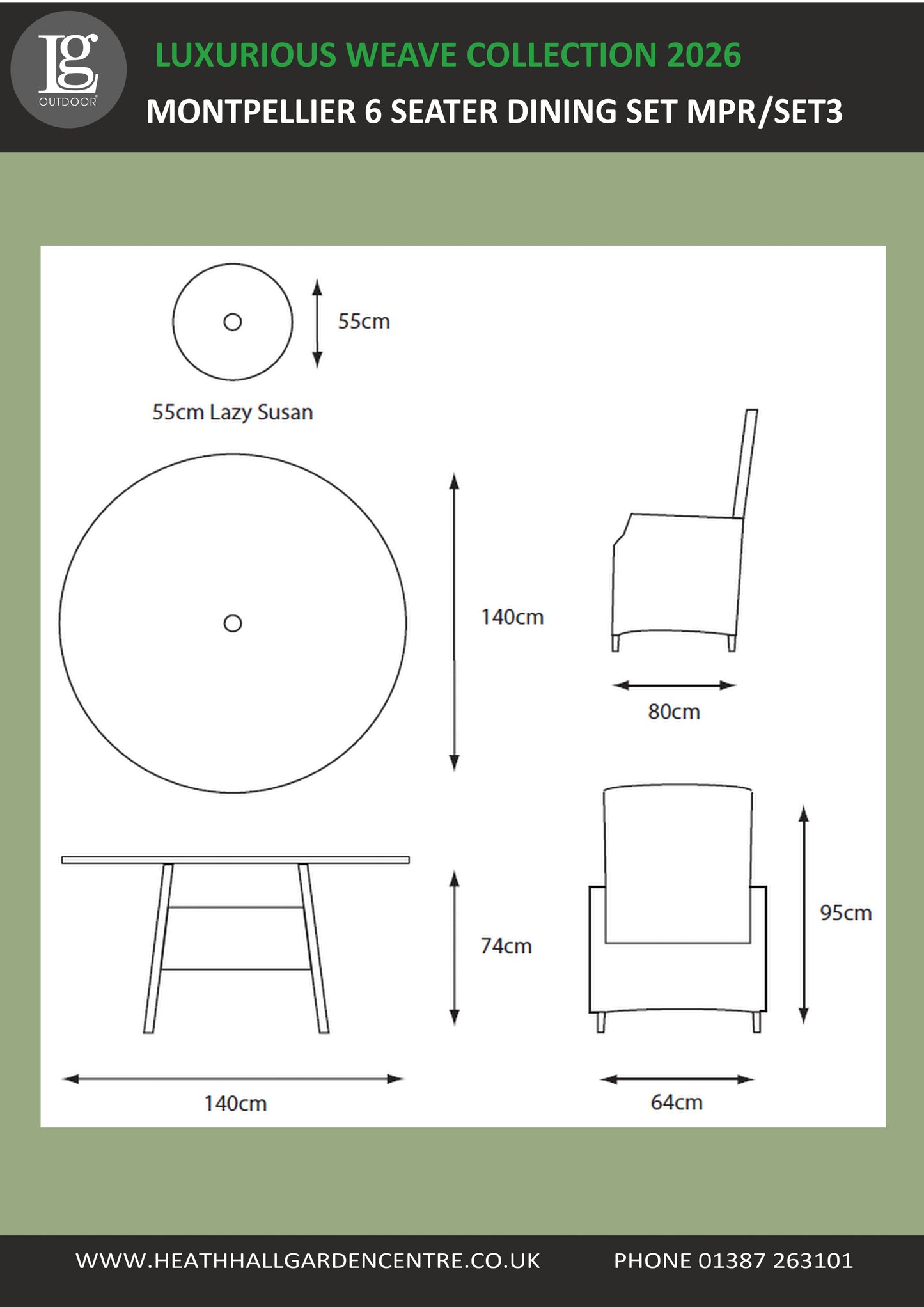 Montpellier 6 Seater Dining Set with 3m Parsol & Lazy Susan