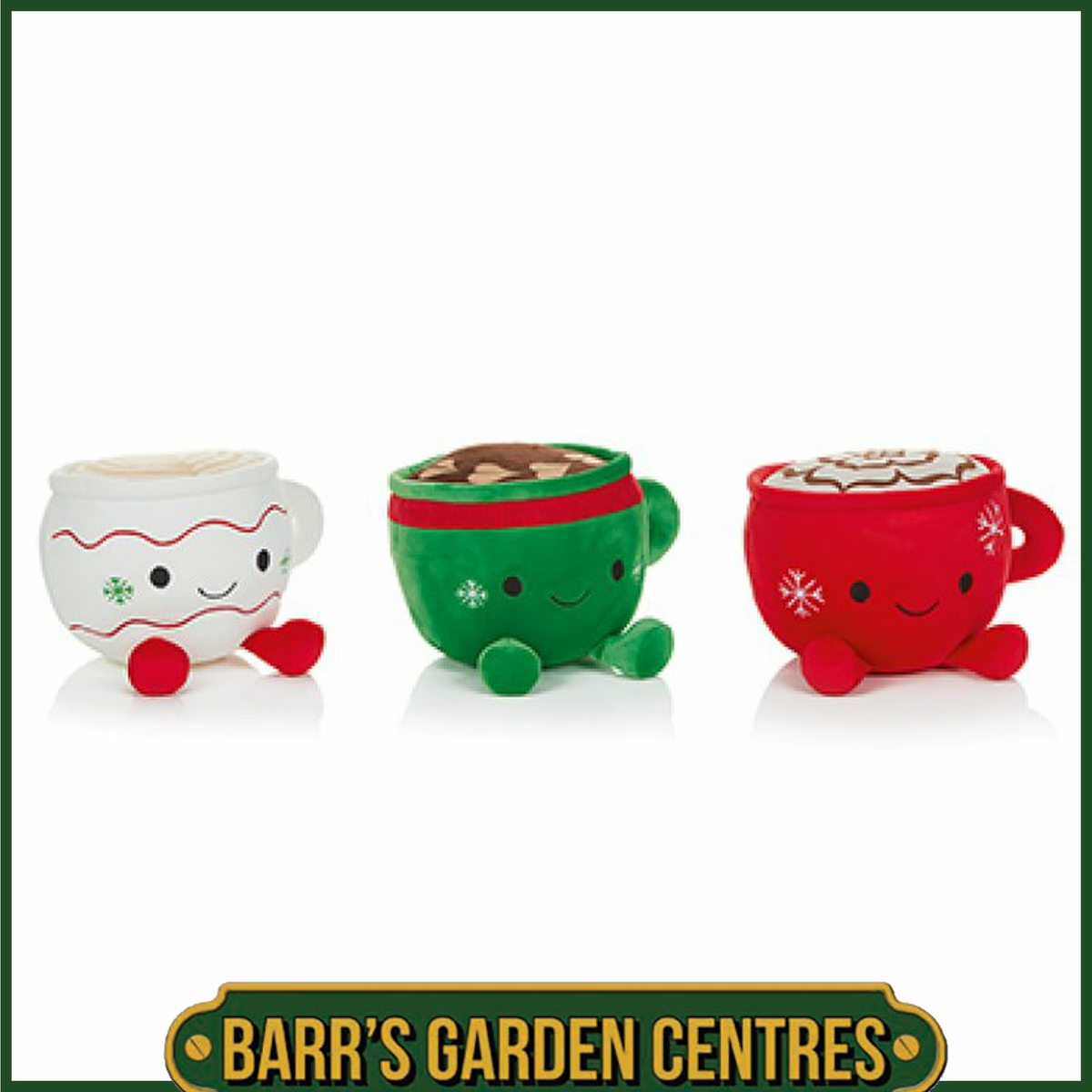 18cm Coffee Cup Character Plush 3 Asst Green - Red - White