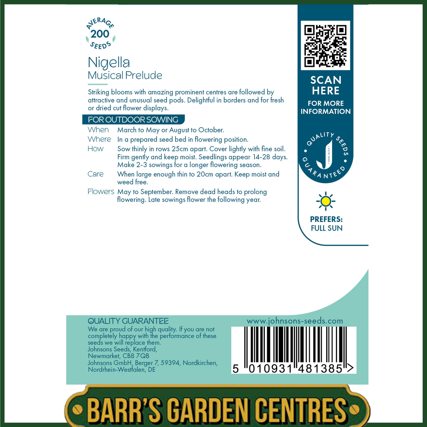 Johnsons - Nigella Musical Prelude - 200 Seeds
