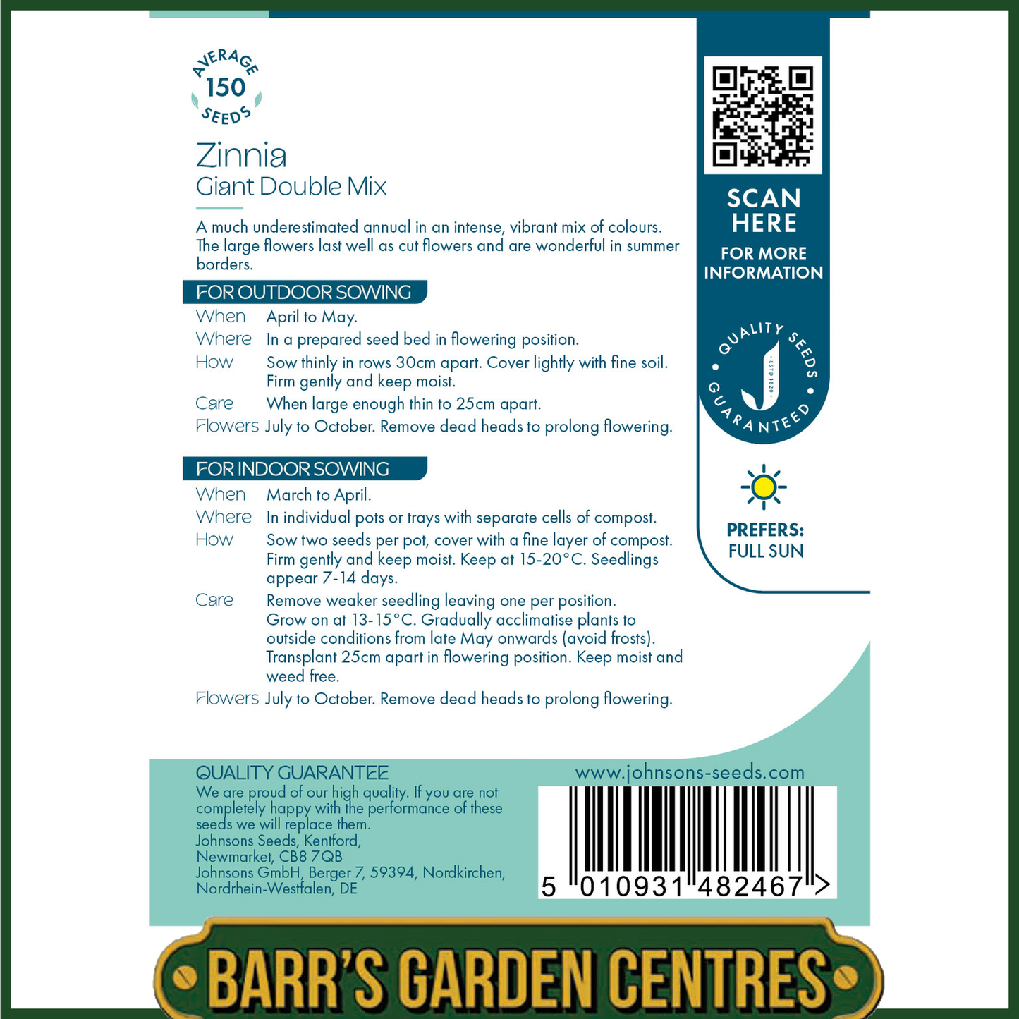 Johnsons - Zinnia Giant Double Mix - 150 Seeds