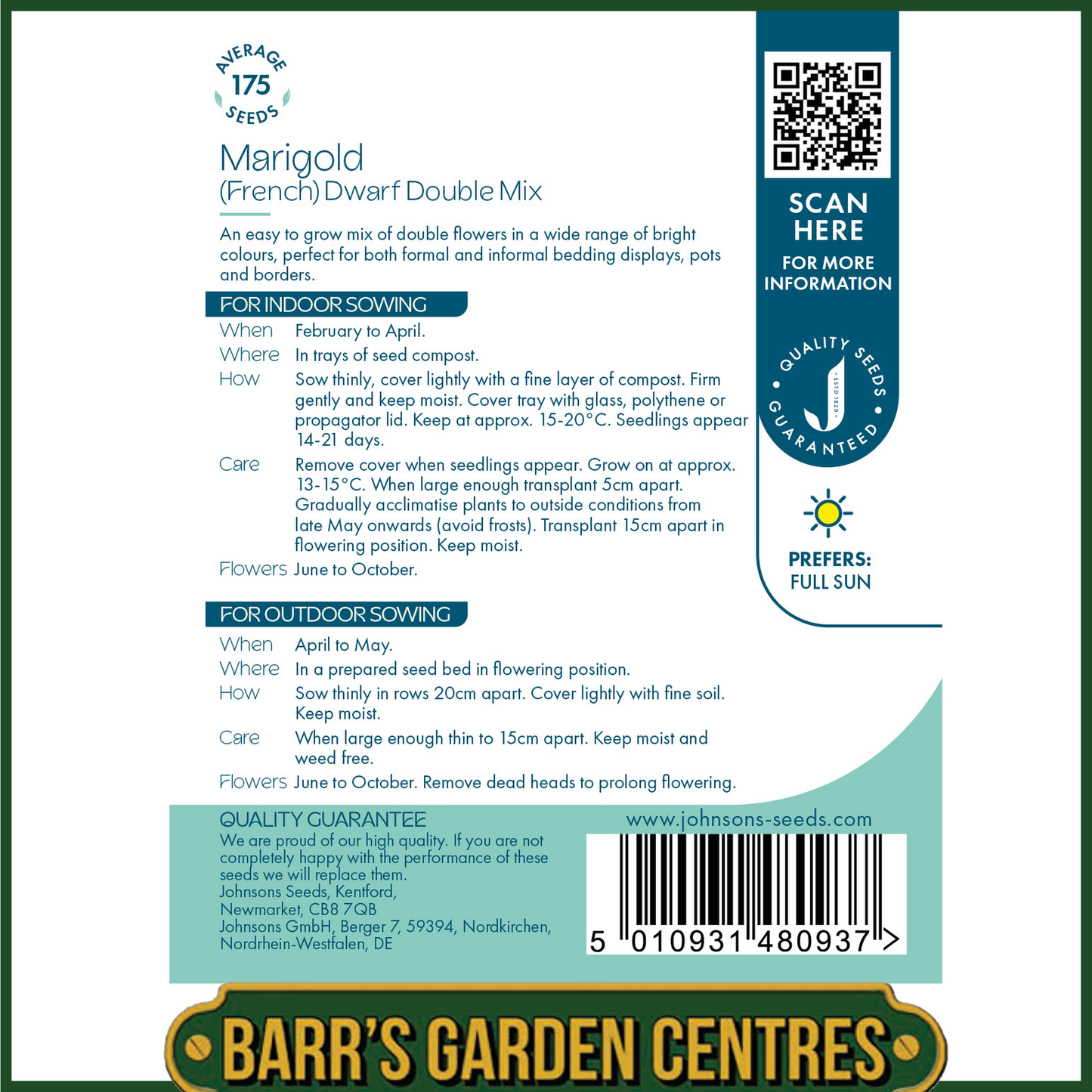Johnsons - Marigold (French) Dwarf Double Mix - 175 Seeds