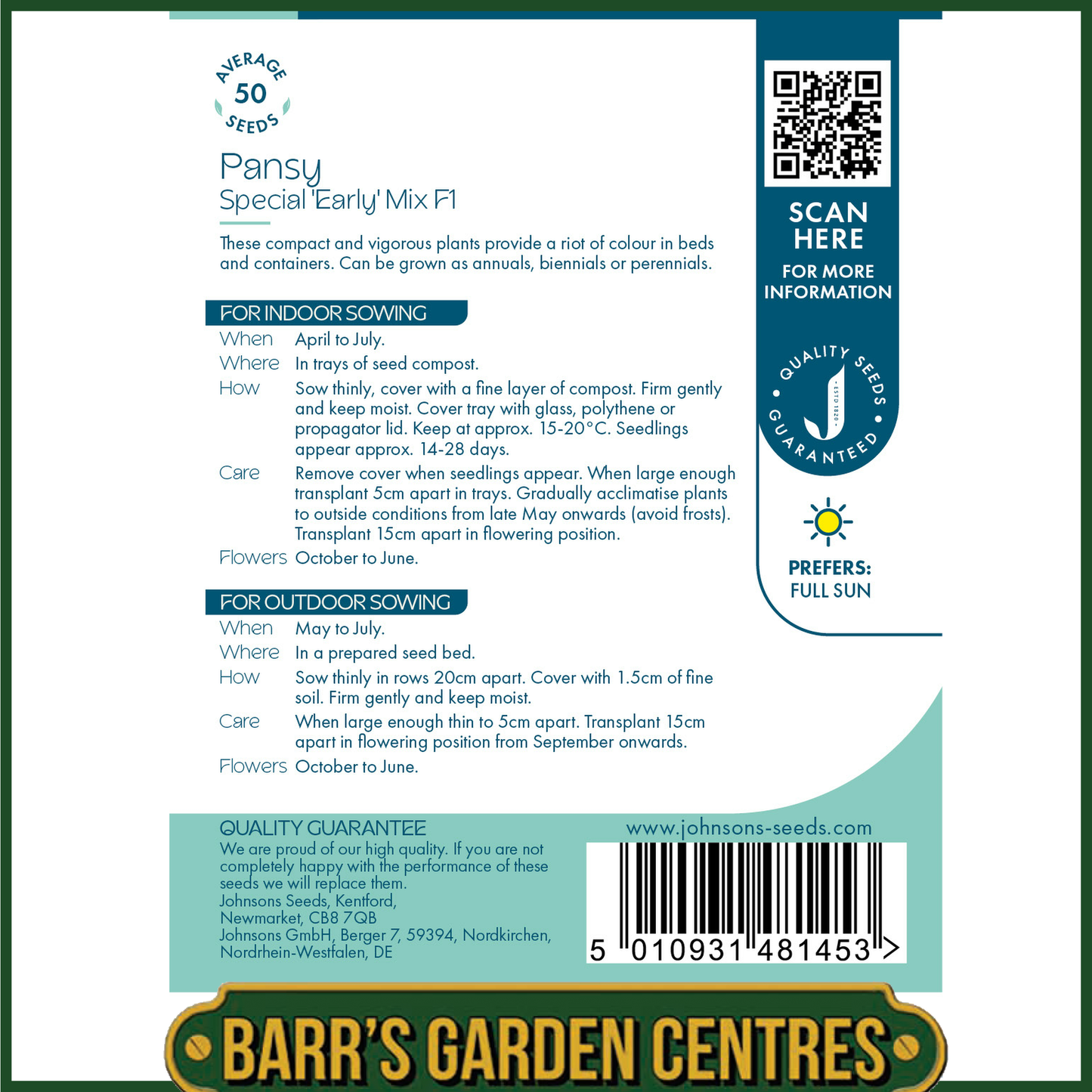Johnsons - Pansy Special Early Mix F1 - 50 Seeds