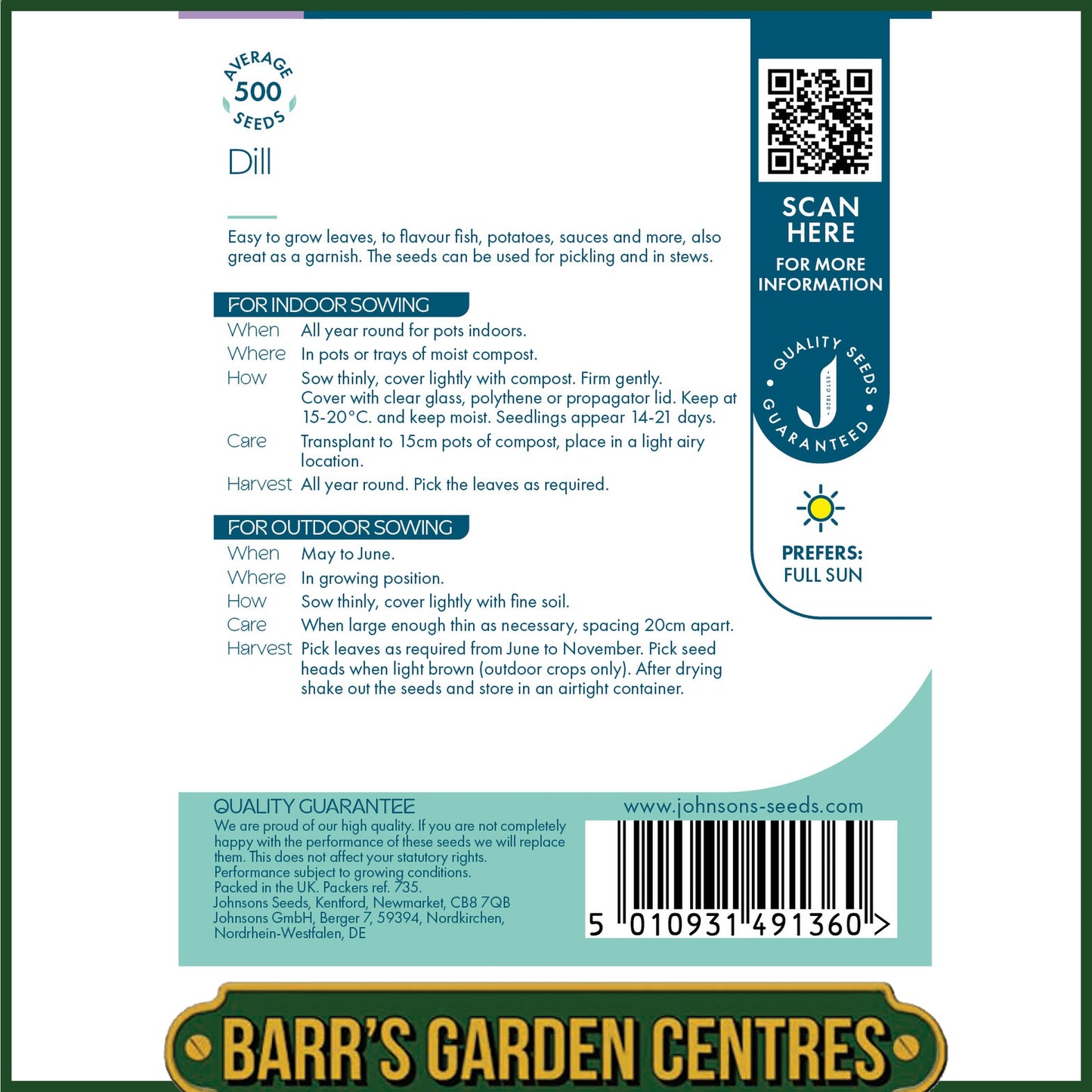 Johnsons - Herb - Dill - 500 Seeds