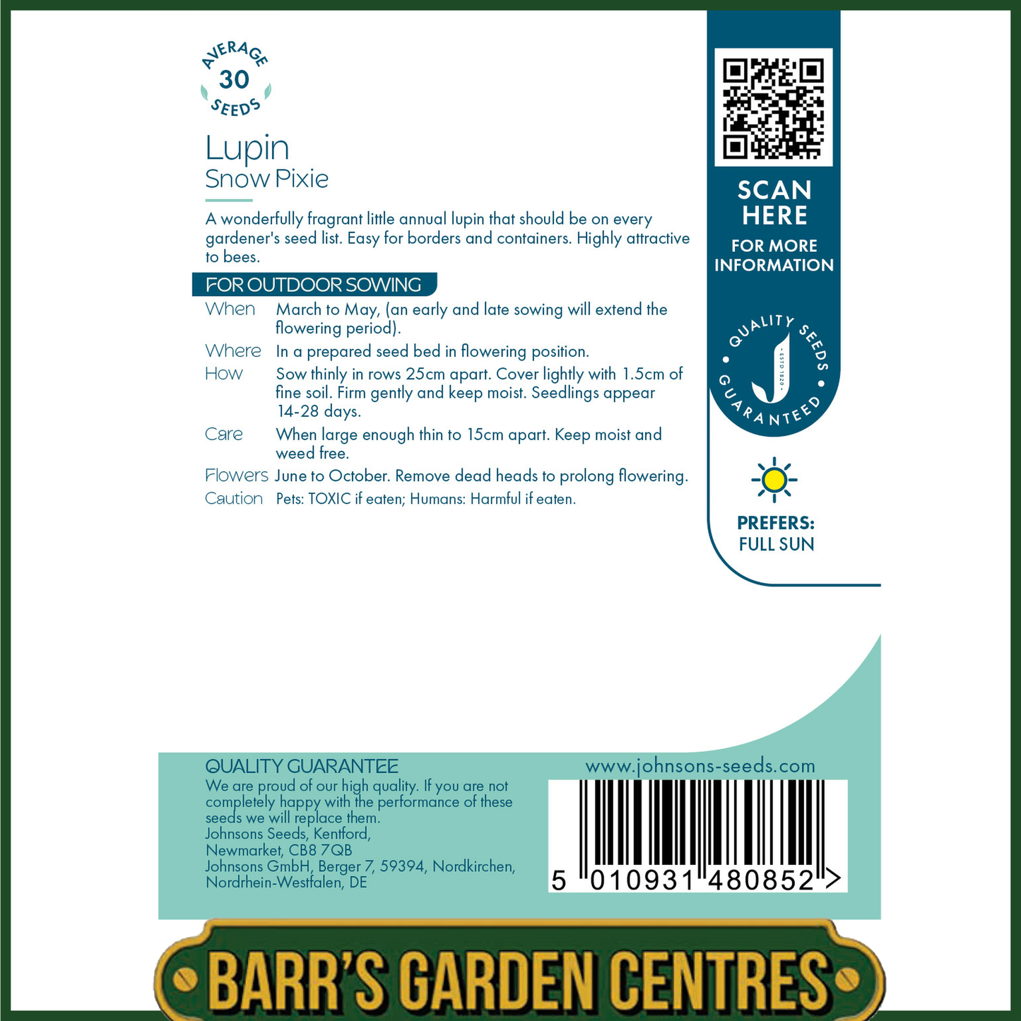 Johnsons - Lupin Snow Pixie - 30 Seeds