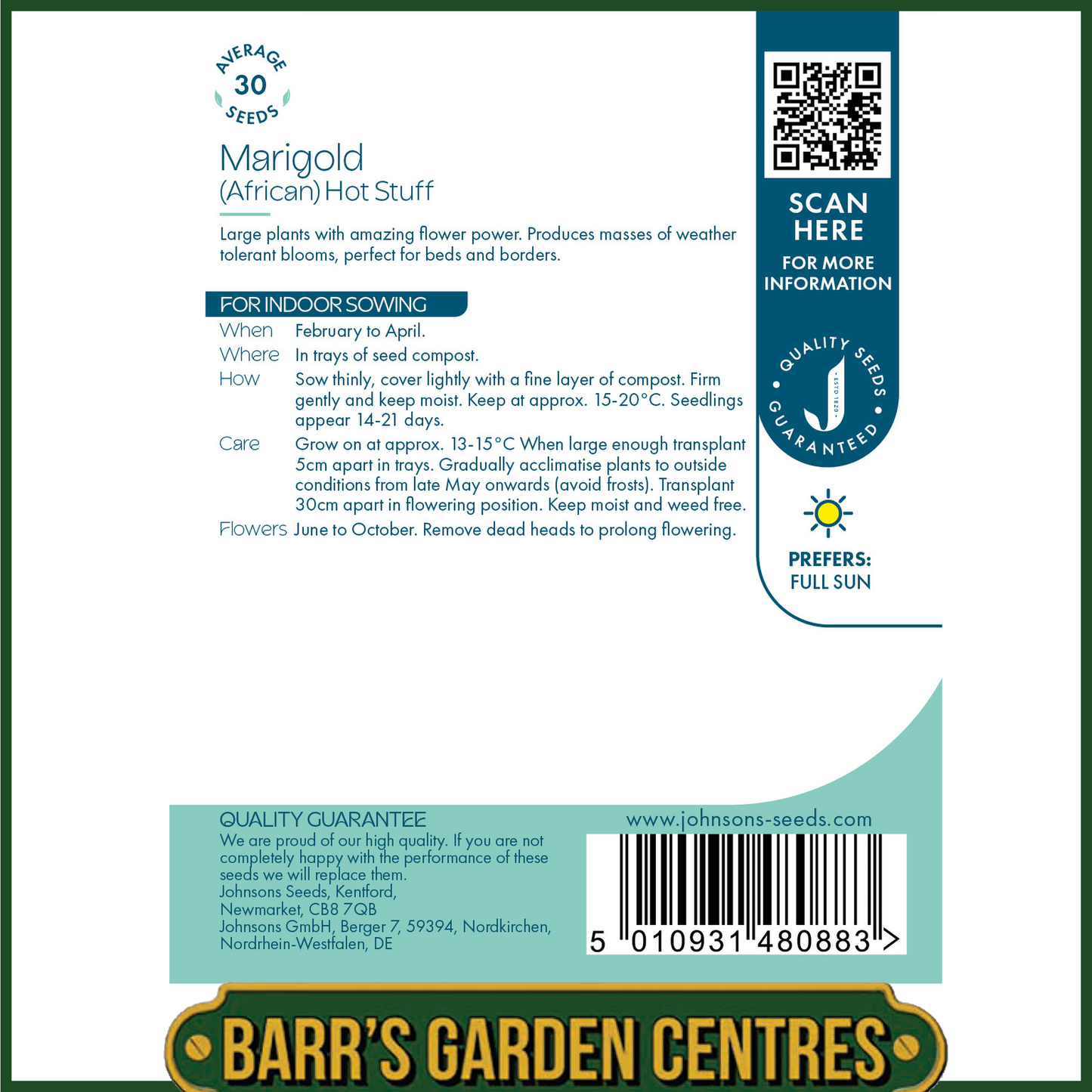 Johnsons - Marigold (African) Hot Stuff - 30 Seeds