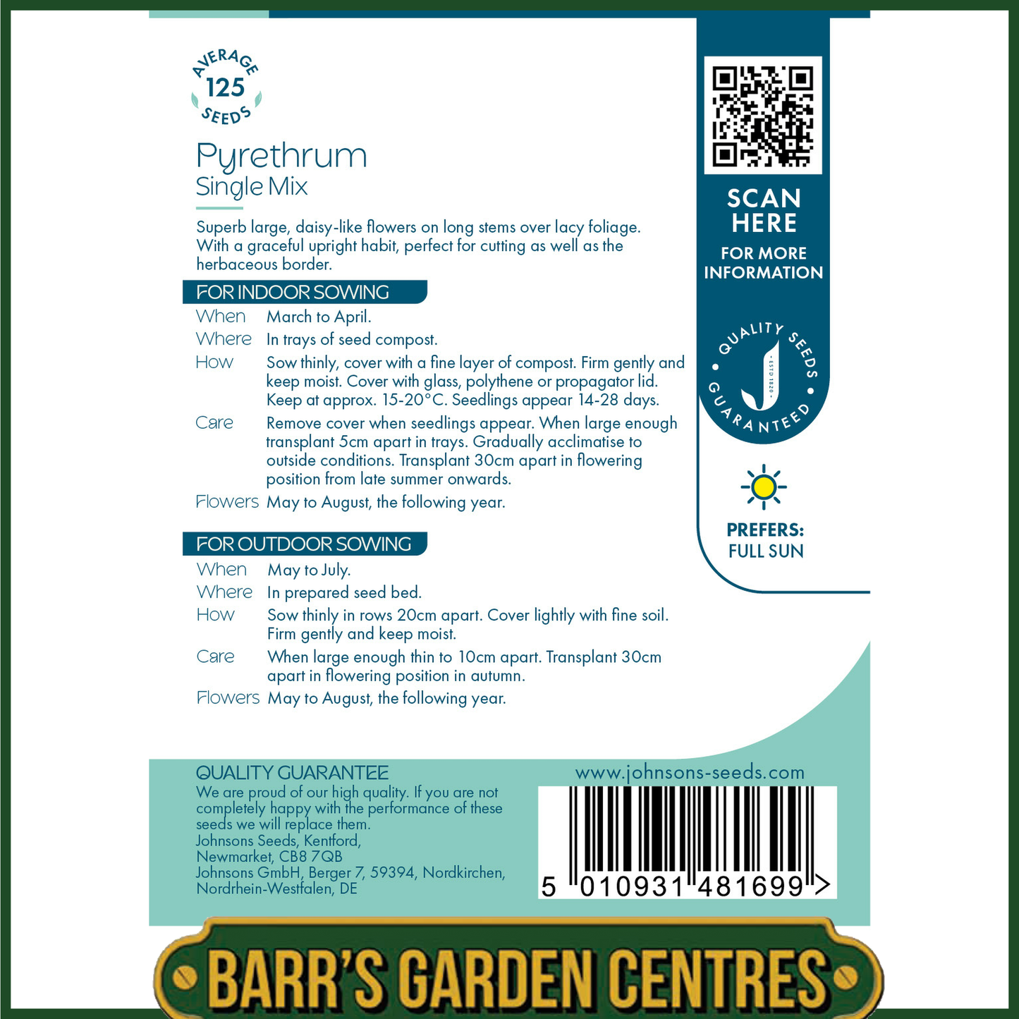 Johnsons - Pyrethrum Single Mix - 125 Seeds