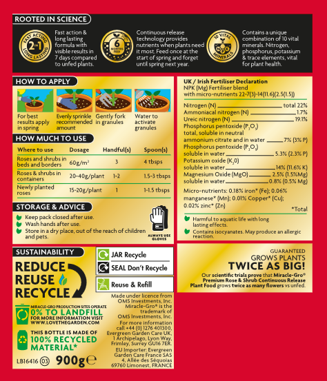 Miracle-Gro® Premium Rose & Shrub Continuous Release Plant Food 900g