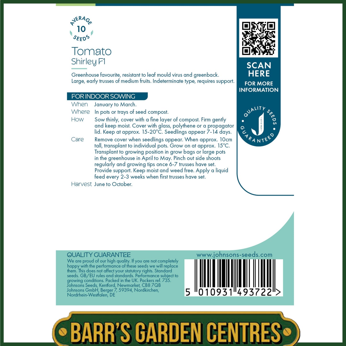 Johnsons - Tomato Shirley F1 - 10 Seeds