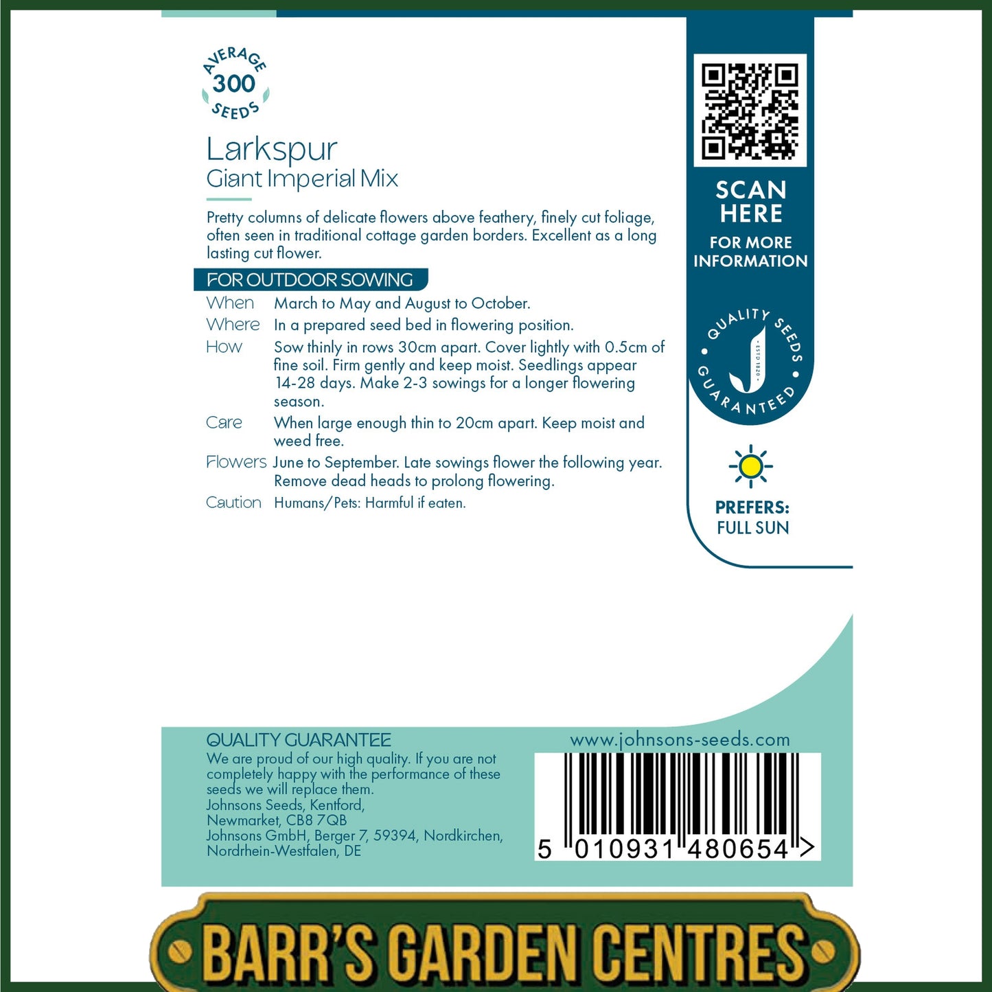 Johnsons - Larkspur Giant Imperial Mix - 300 Seeds