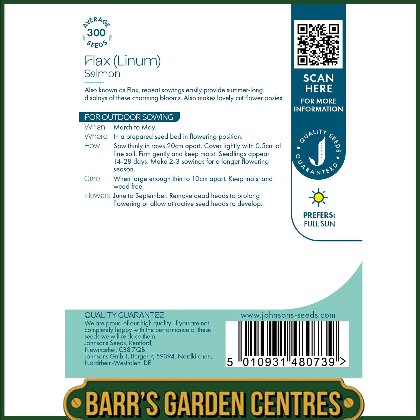 Johnsons - Linum Salmon - 300 Seeds
