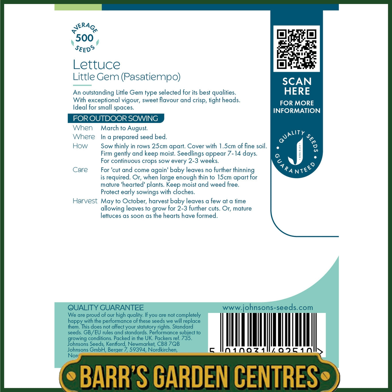 Johnsons - Lettuce Little Gem (pasatiempo) - 500 Seeds