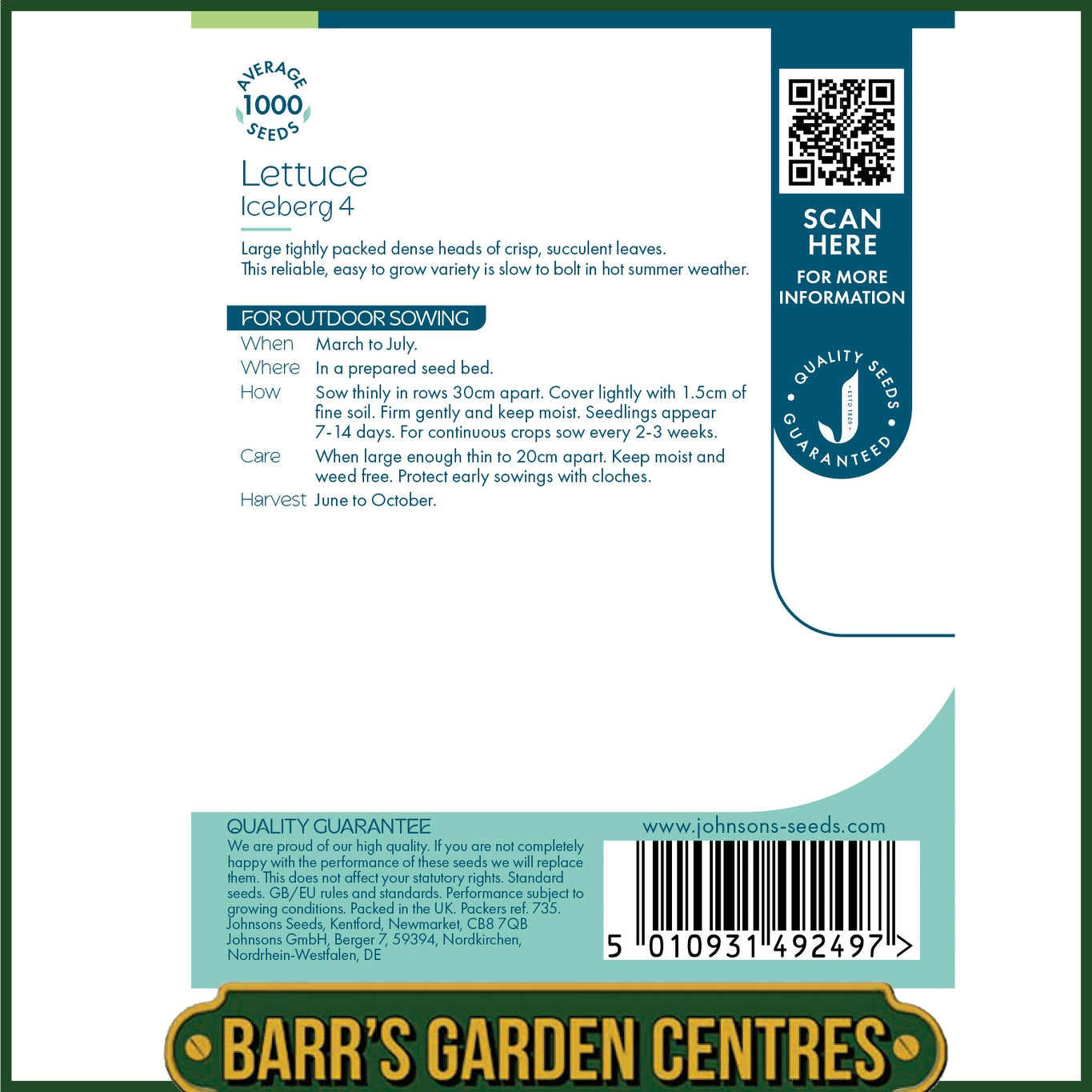 Johnsons - Lettuce Iceberg 4 - 1000 Seeds