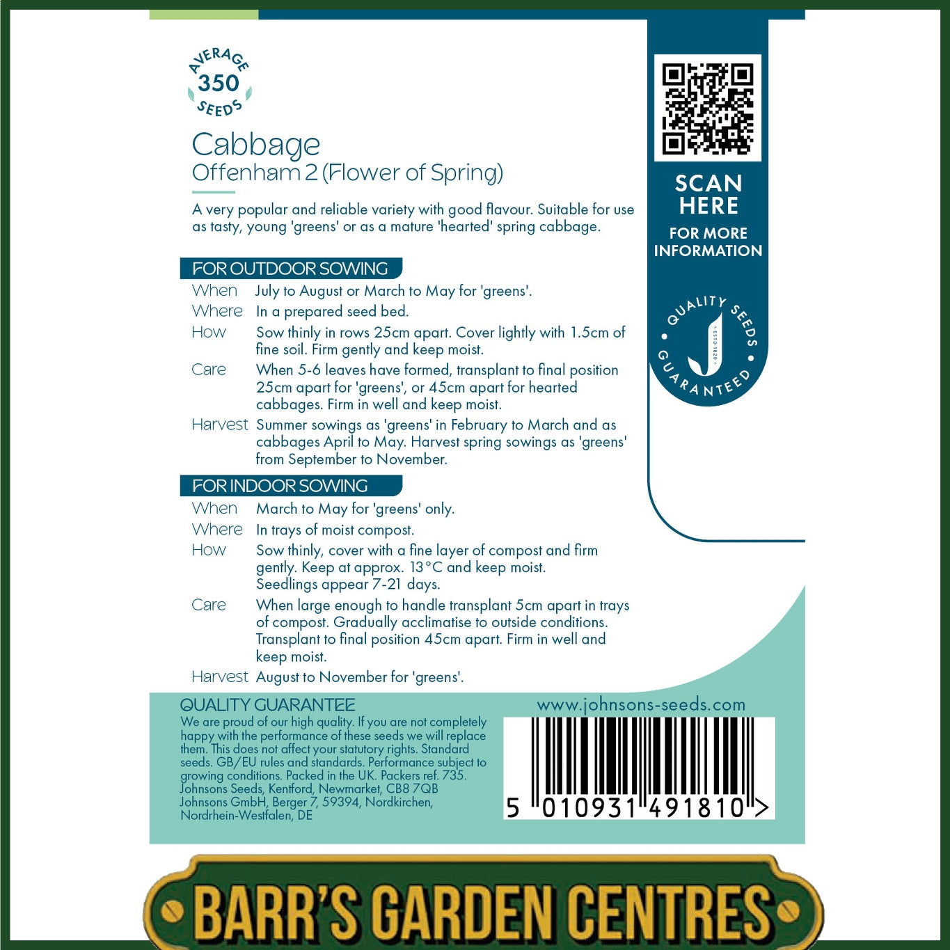 Johnsons - Cabbage Offenham 2 (flower of Spring) - 350 Seeds