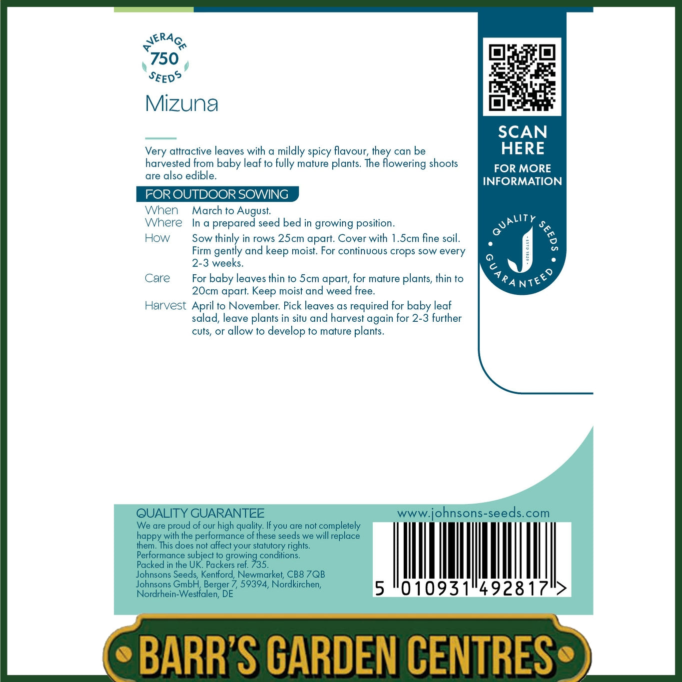 Johnsons - Mizuna - 750 Seeds
