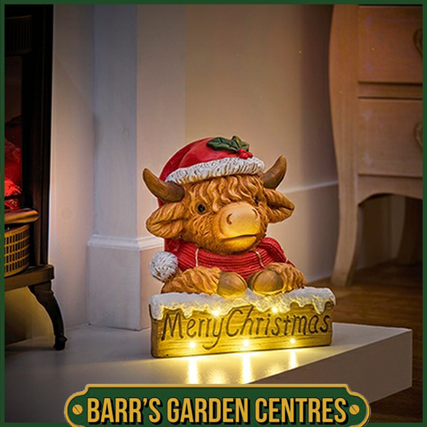 Premier 31cm Battery Operated Lit Highland Cow with Welcome Sign