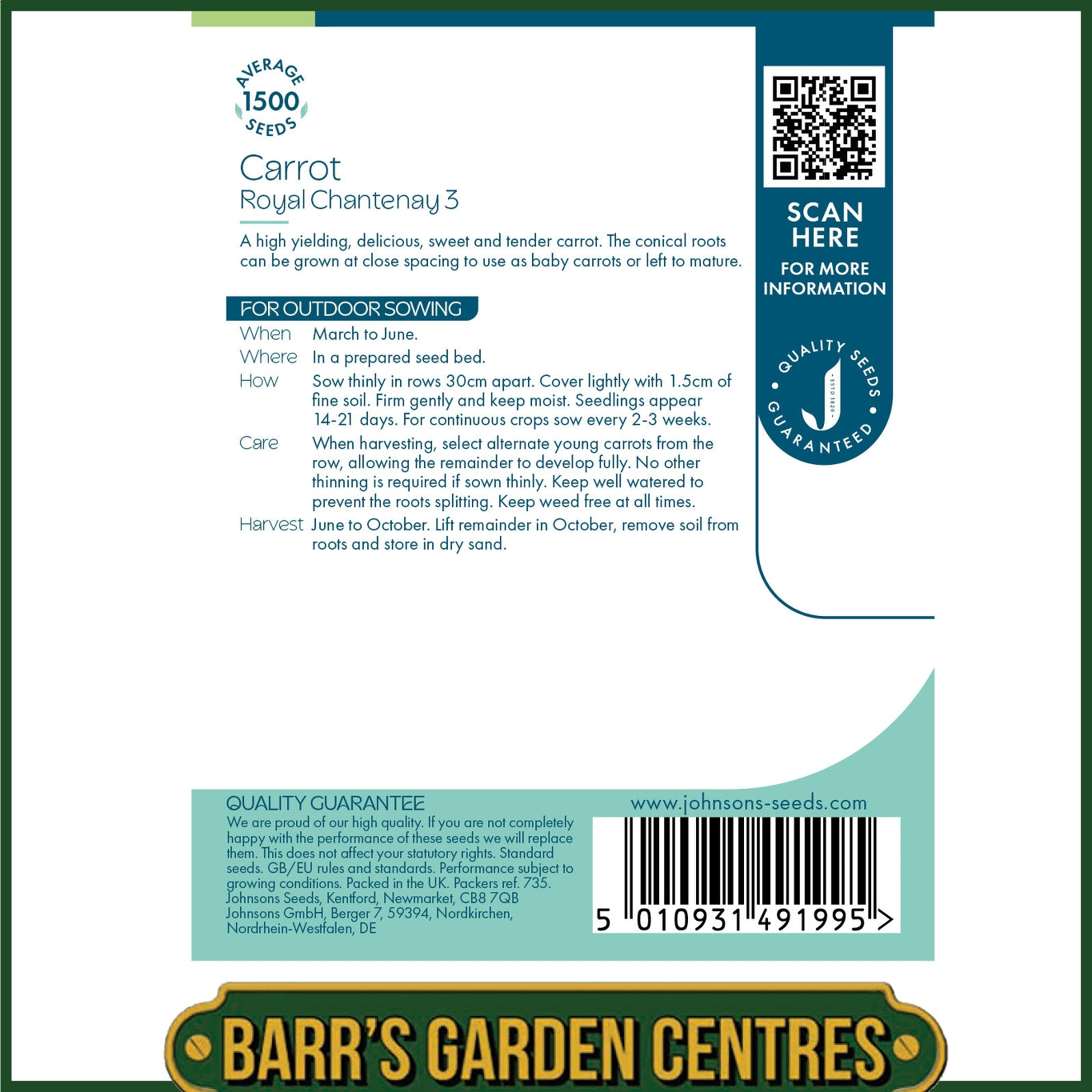 Johnsons - Carrot Royal Chantenay 3 - 1500 Seeds