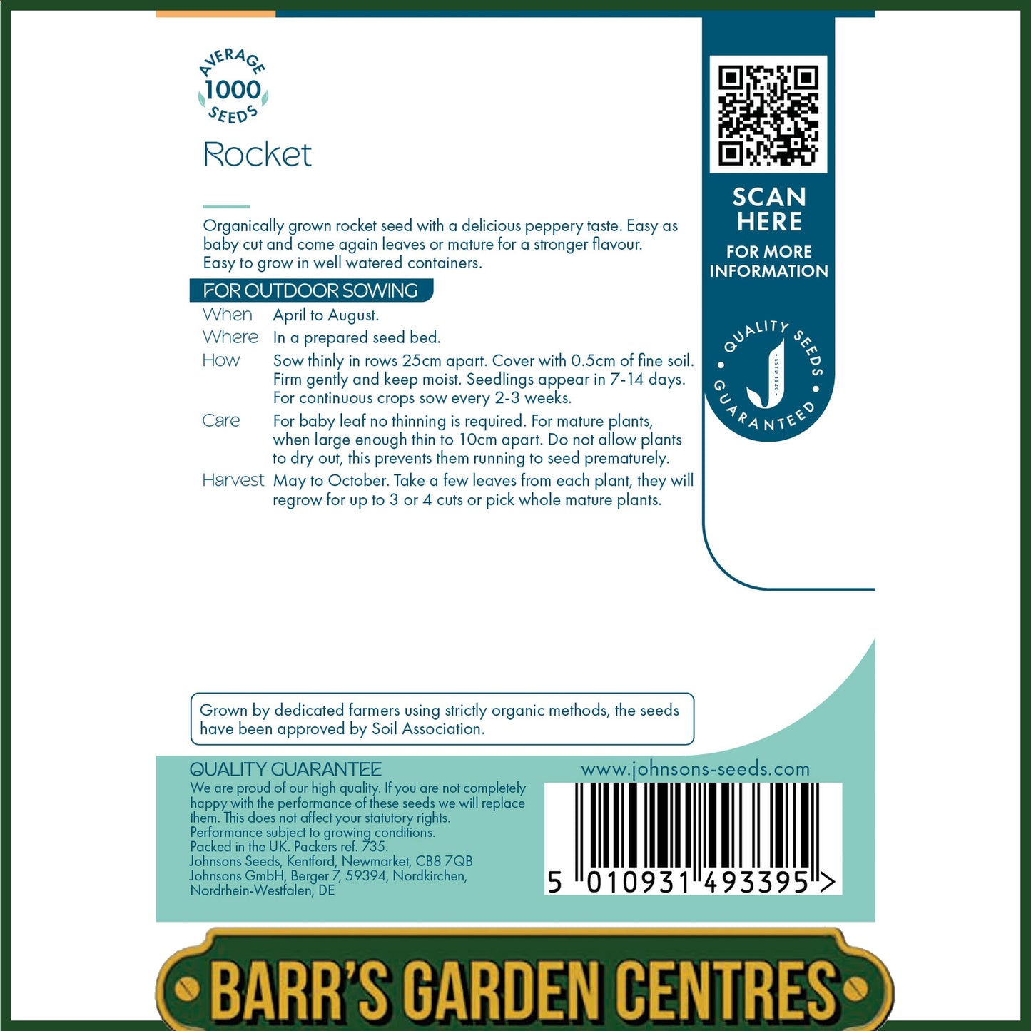 Johnsons - Organic Vegetable - Rocket - 1000 Seeds