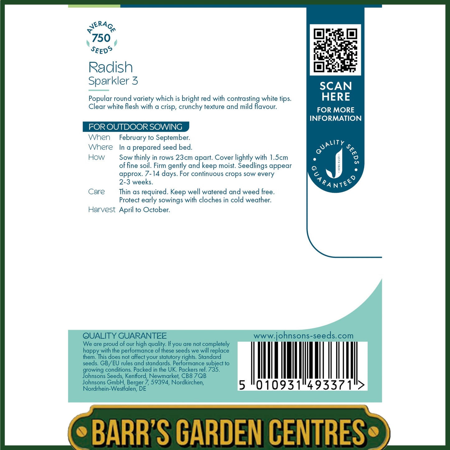 Johnsons - Radish Sparkler 3 - 750 Seeds