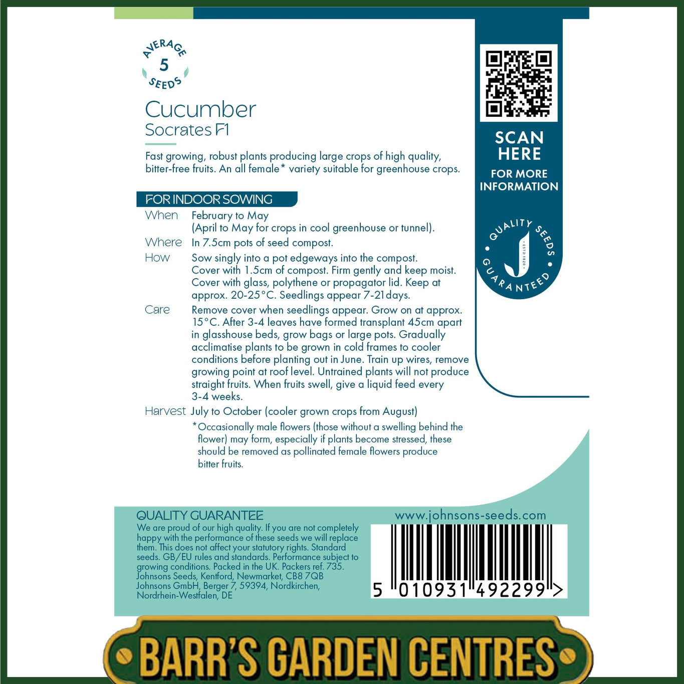Johnsons - Cucumber Socrates F1 - 5 Seeds