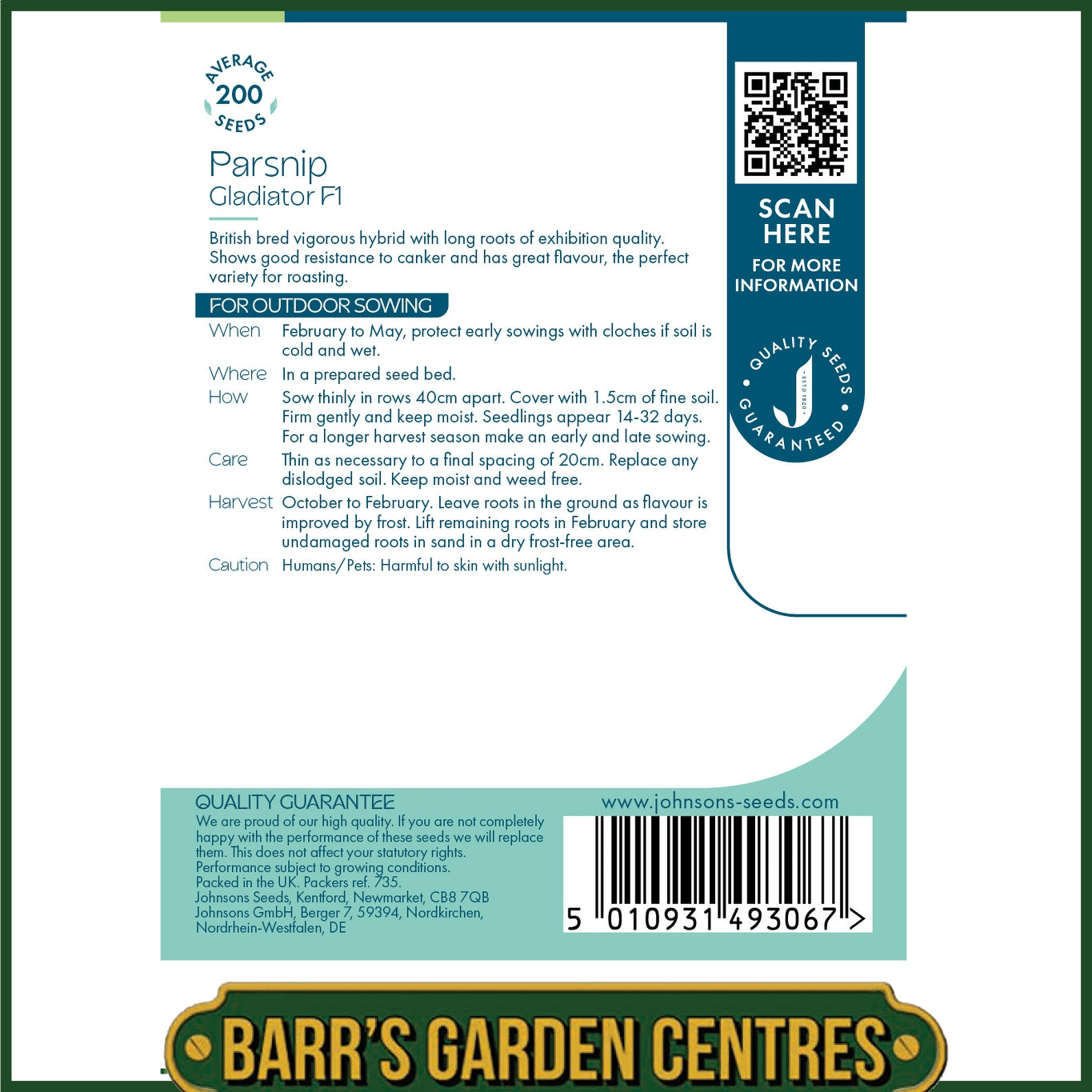Johnsons - Parsnip Gladiator F1 - 200 Seeds