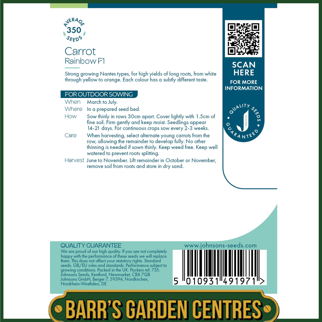 Johnsons - Carrot Rainbow F1 - 350 Seeds