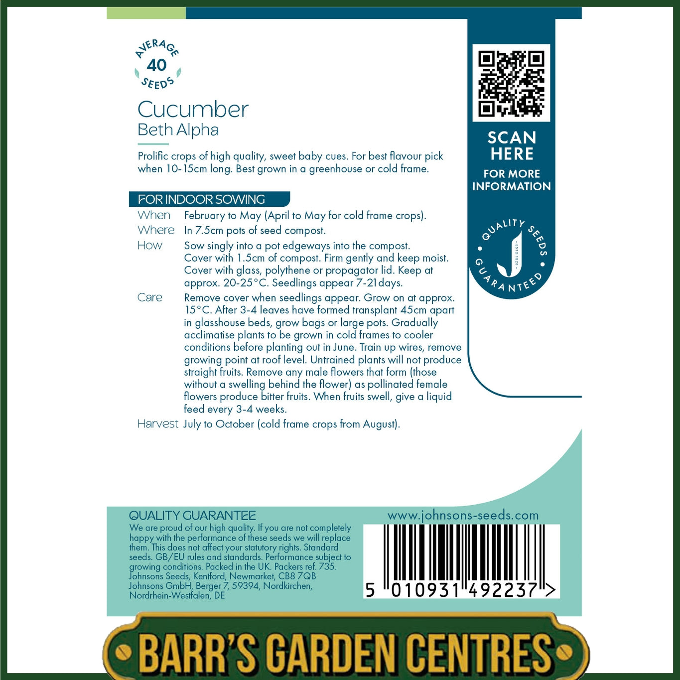 Johnsons - Cucumber Beth Alpha - 40 Seeds