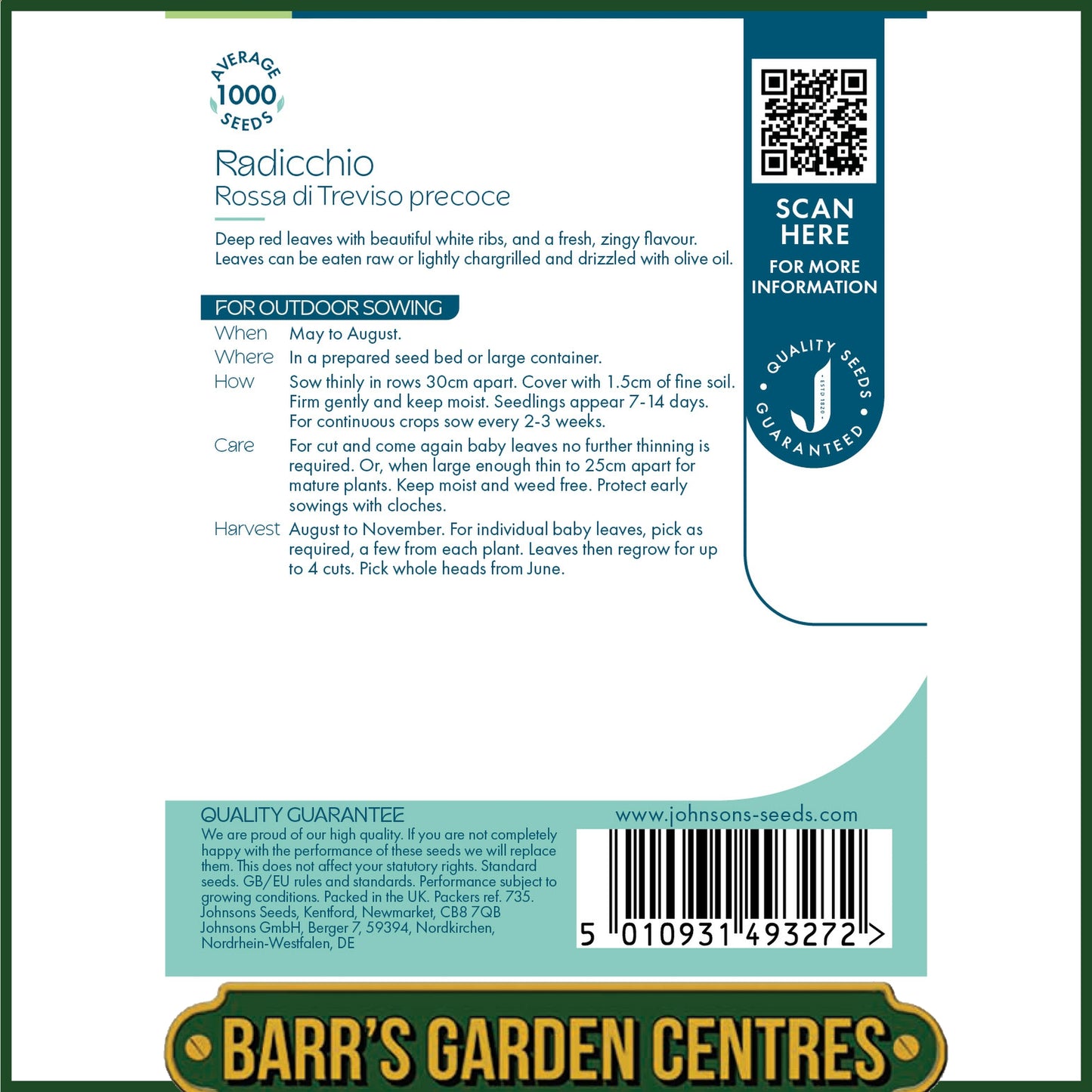 Johnsons - Radicchio Rossa Di Treviso Precoce - 1000 Seeds