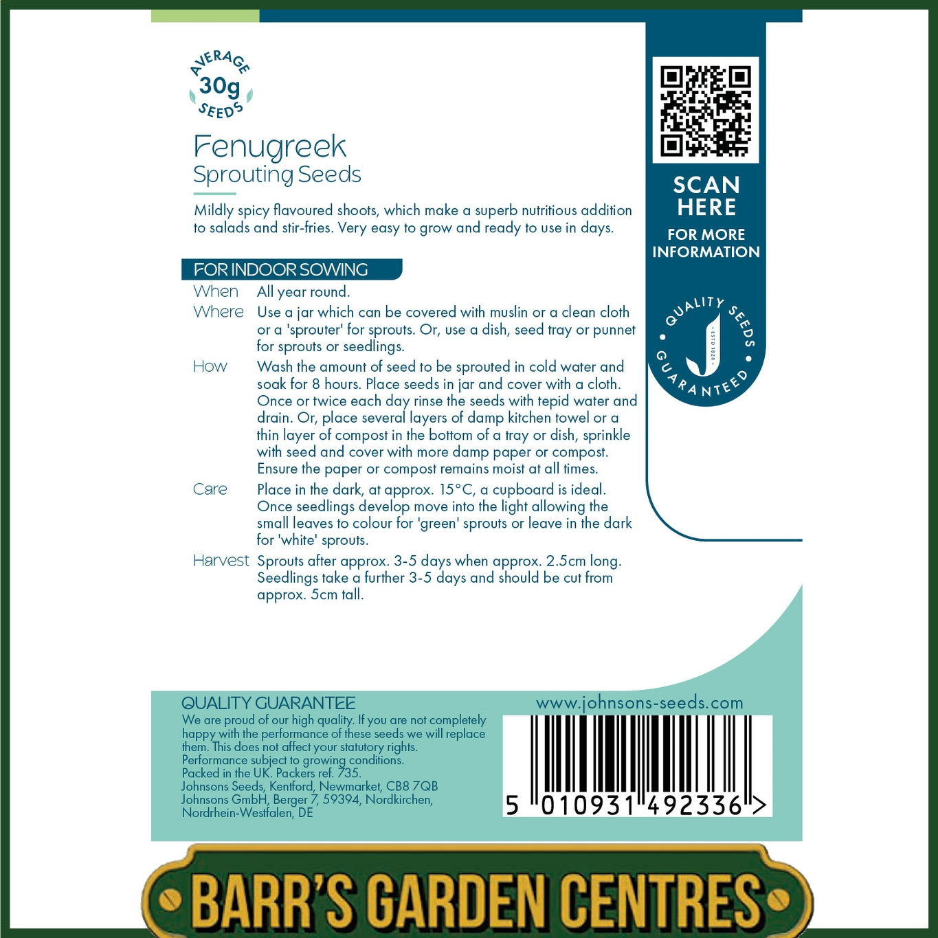 Johnsons - Fenugreek Sprouting Seeds - 30 Seeds