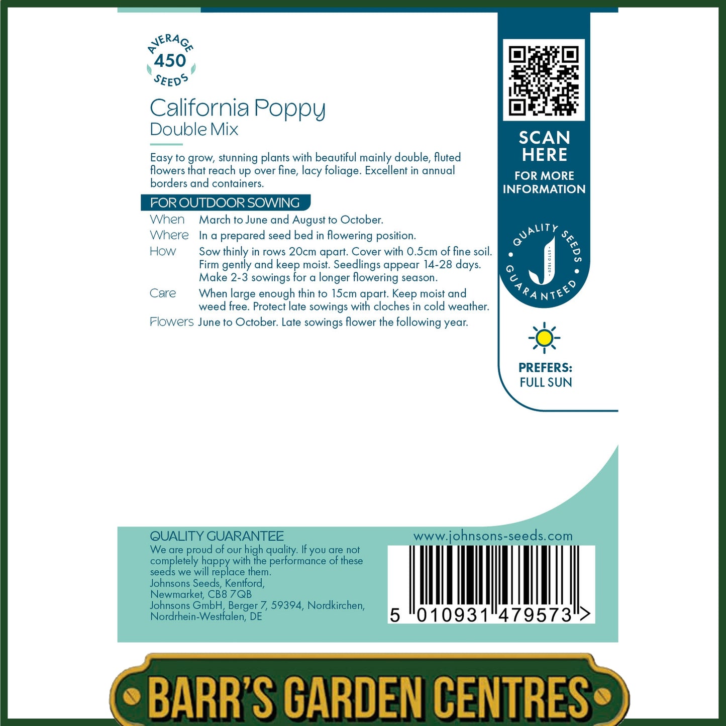 Johnsons - California Poppy Double Mix - 450 Seeds