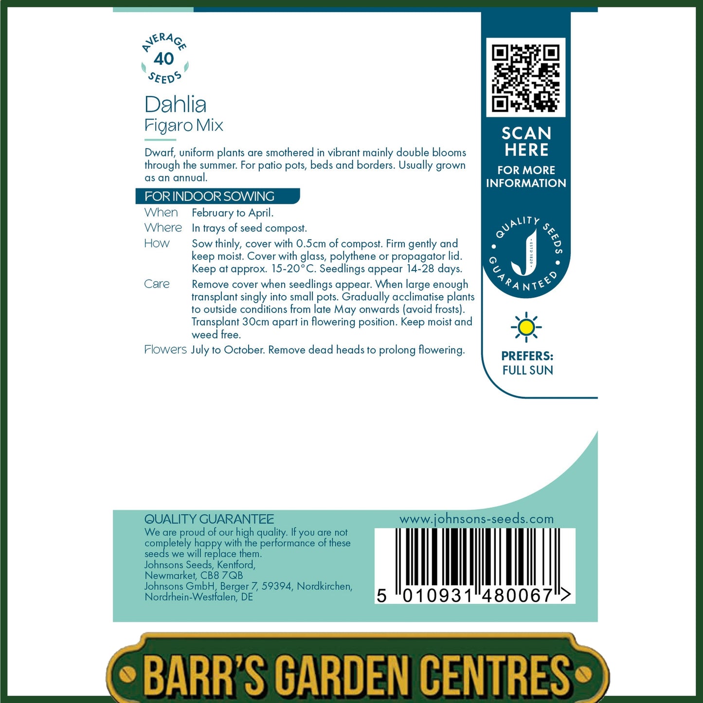 Johnsons - Dahlia Figaro Mix - 40 Seeds