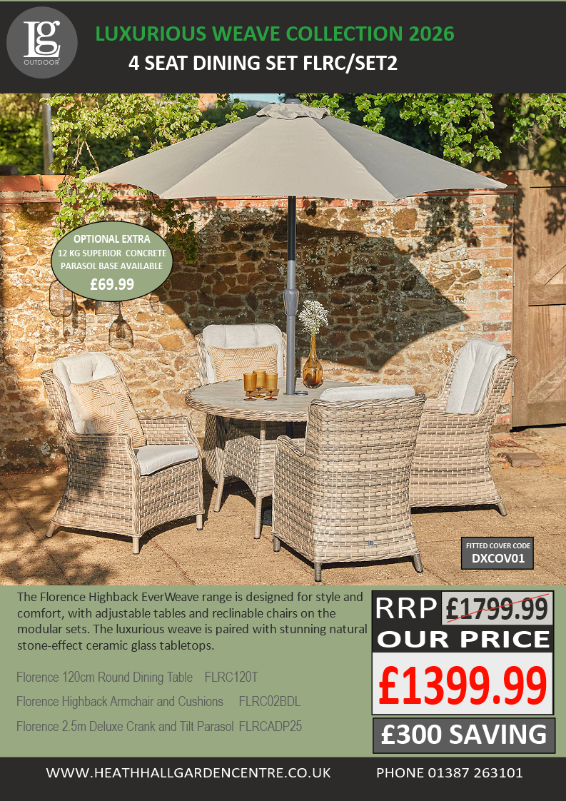 Florence 4 Seat Dining Set with 2.5m Deluxe Crank and Tilt Parasol Set 2