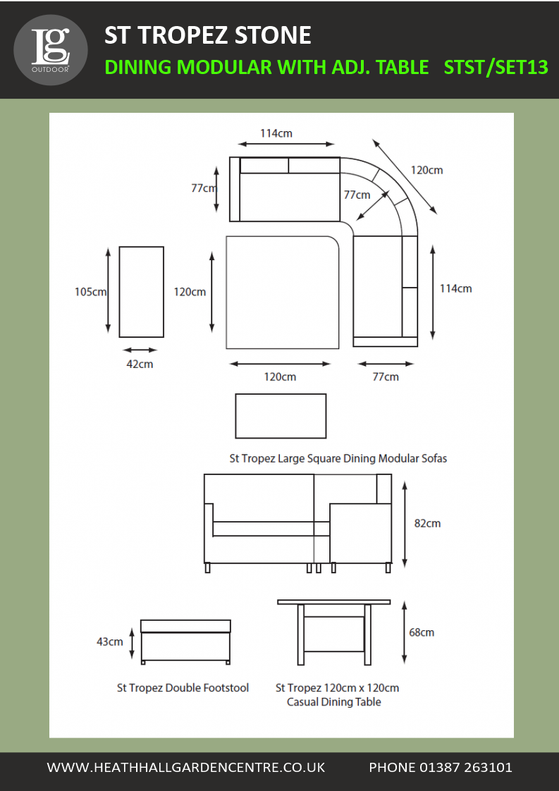 St Tropez Stone Modular Dining Set With Adjustable Table Set13