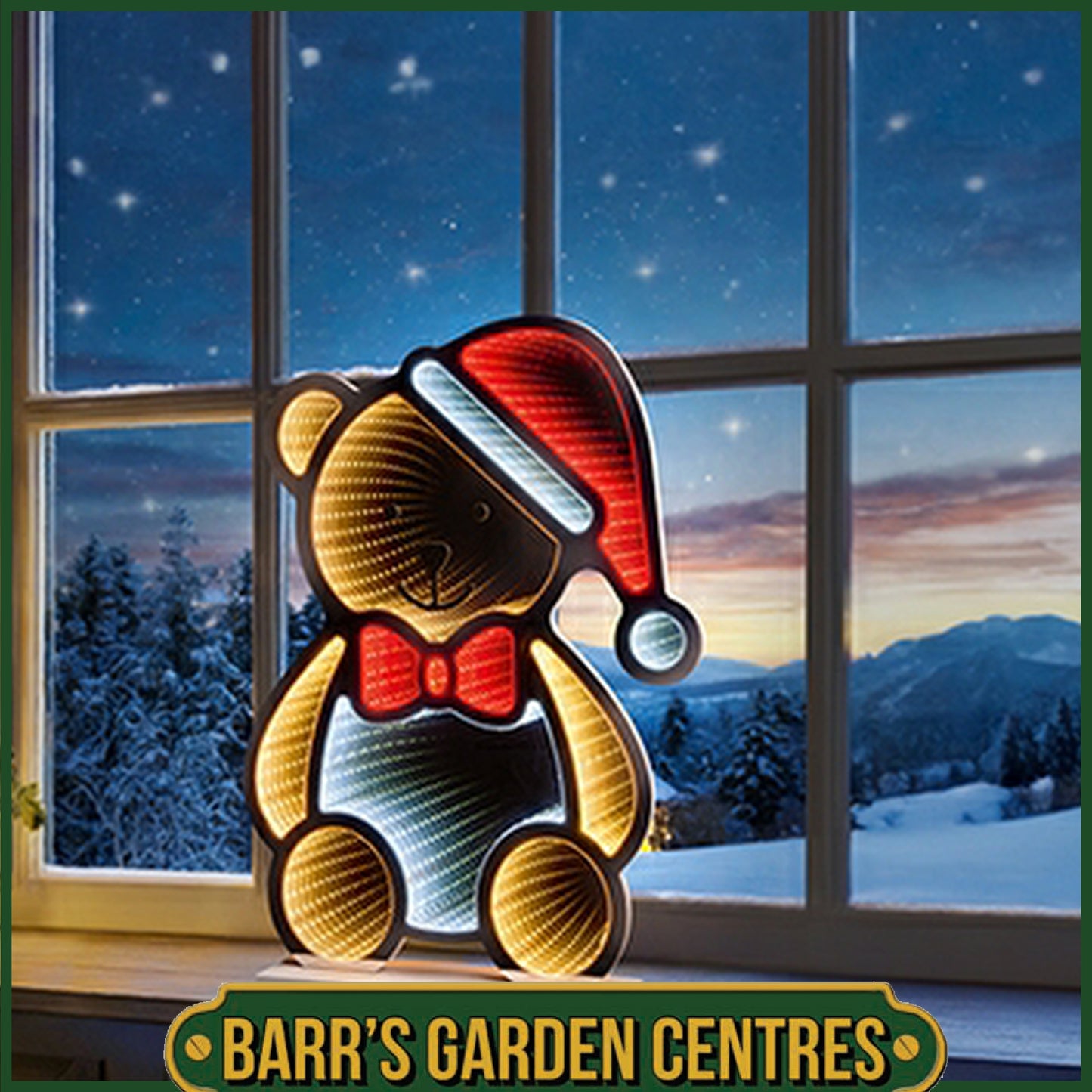Premier 60cm Teddy Bear with Santa Hat Tabletop Infinity Mirror