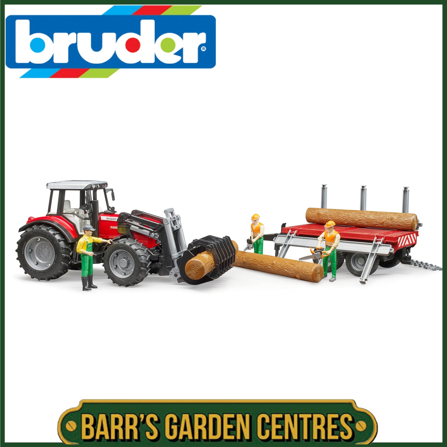 BRUDER Massey Ferguson + Frontloader and timber trailer