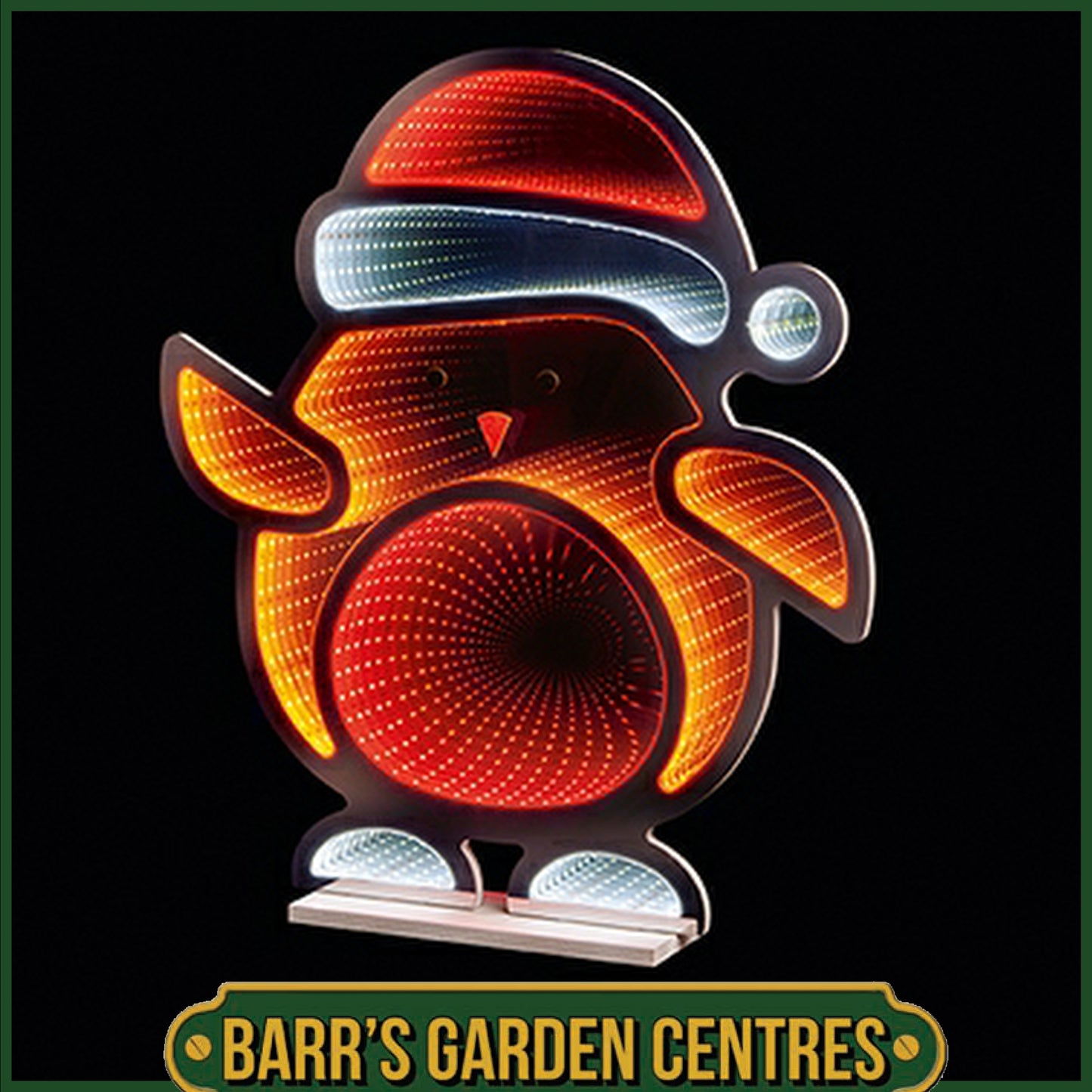 Premier 60cm Robin with Santa Hat Tabletop Infinity Mirror