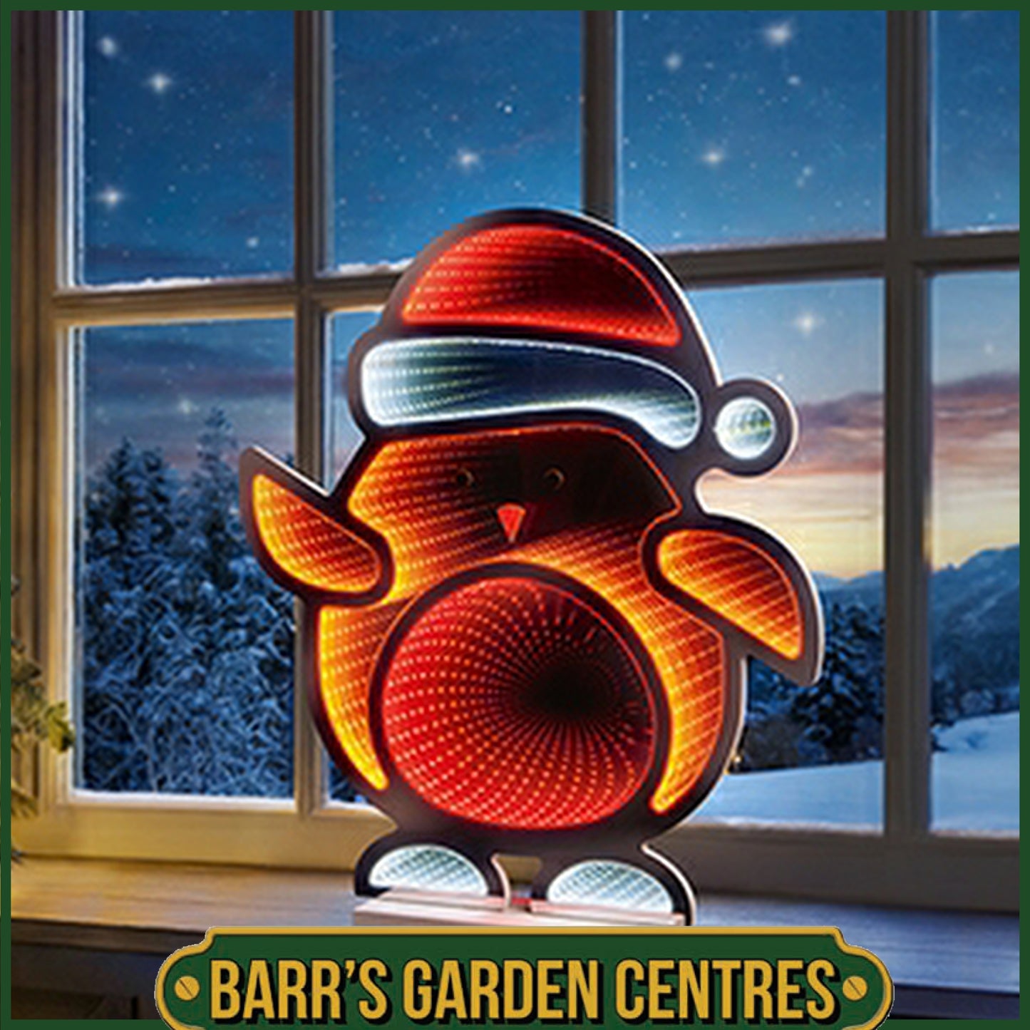 Premier 60cm Robin with Santa Hat Tabletop Infinity Mirror