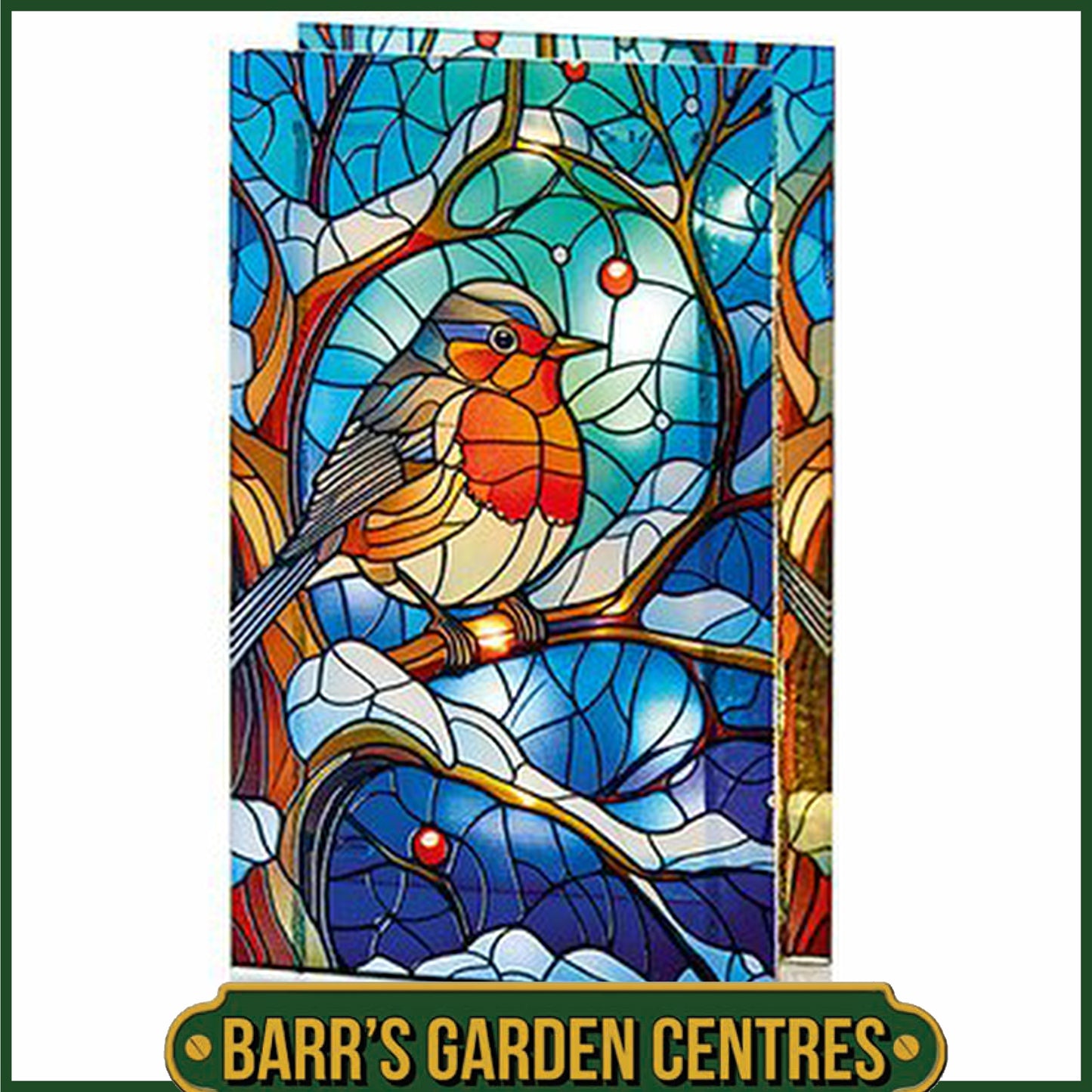 Premier 21x28cm Stained Glass Robin on Branch Stained Glass Light Up