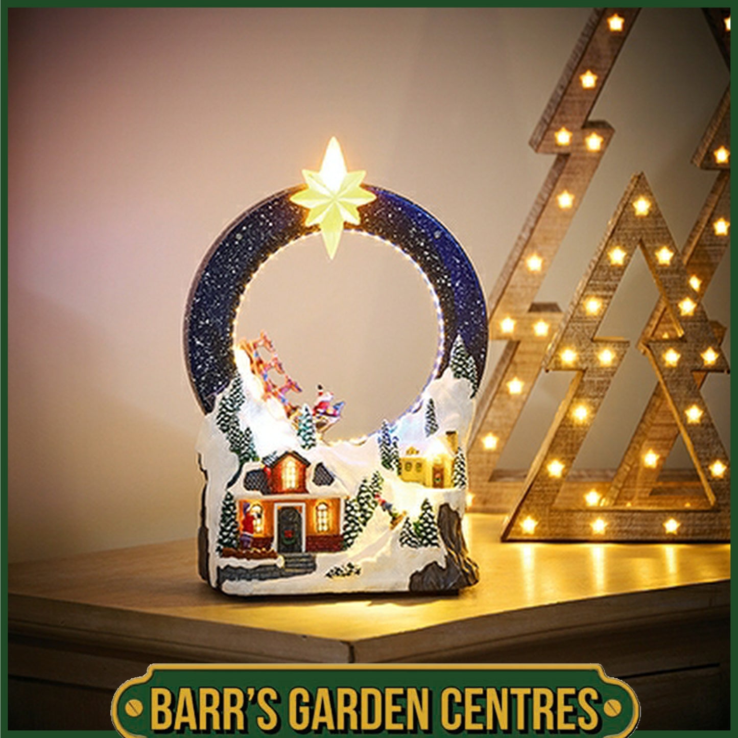 Premier 29cm Battery Operated Lit Village with Looping Santa Sleigh