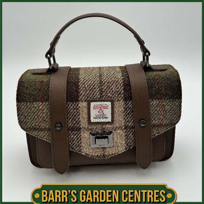 Islander Medium Satchel Bag with Harris Tweed Brown, Beige & Green Chestnut Tartan
