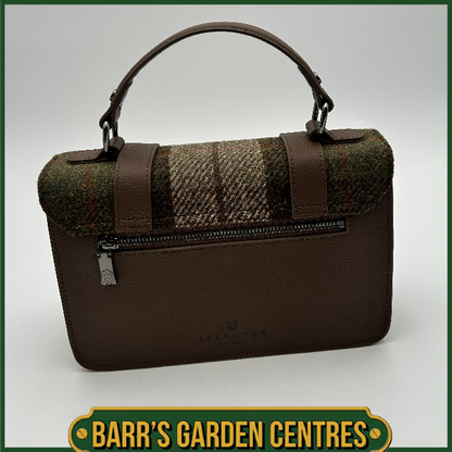 Islander Medium Satchel Bag with Harris Tweed Brown, Beige & Green Chestnut Tartan