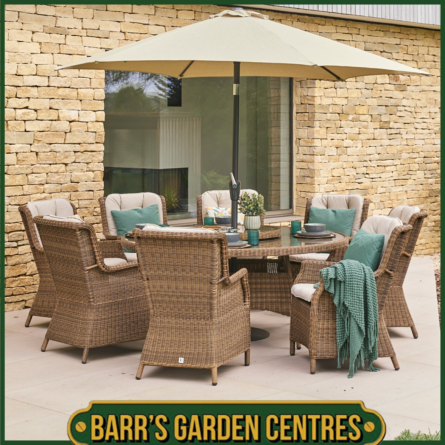 Montpellier 6 Seater Dining Set with 3m Parsol & Lazy Susan