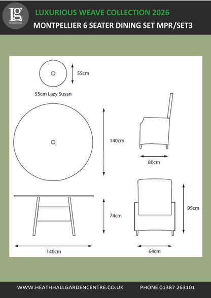 Montpellier 6 Seater Dining Set with 3m Parsol & Lazy Susan
