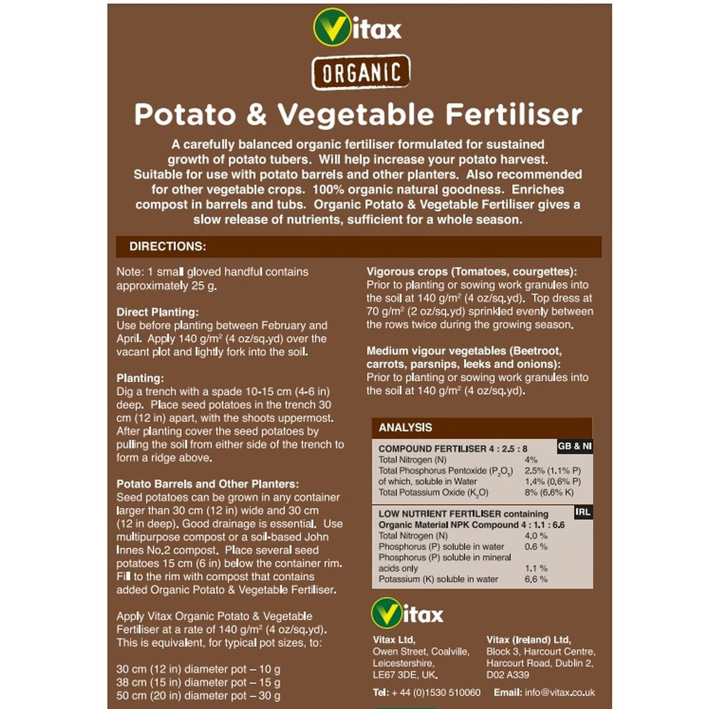 Vitax Organic Potato and Vegetable Fertiliser 1kg