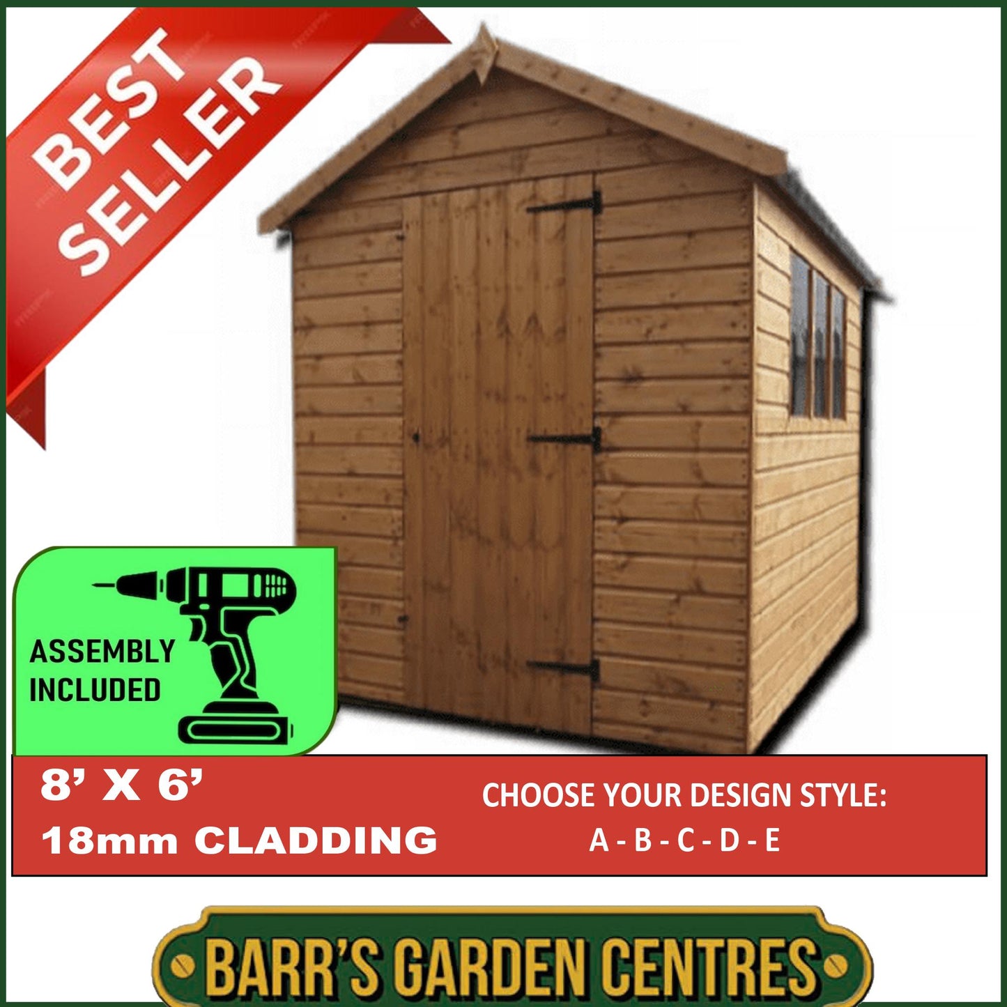 Standard Apex Shed Upgraded to 18mm Cladding - Delivered & Professionally Assembled (Includes Bearers)