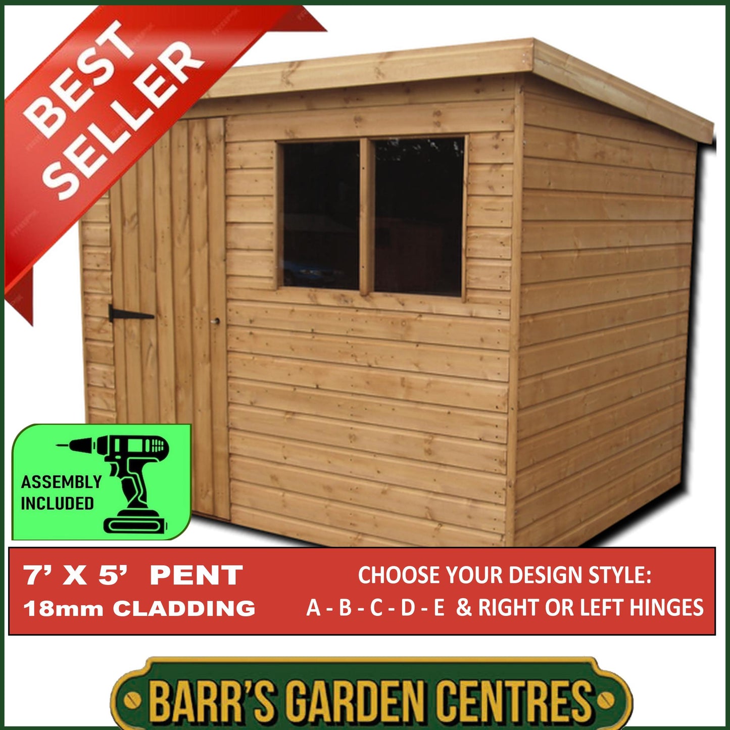 Standard Pent Shed 18mm Cladding - Delivered & Professionally Assembled (Includes Bearers)