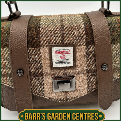 Islander Medium Satchel Bag with Harris Tweed Brown, Beige & Green Chestnut Tartan