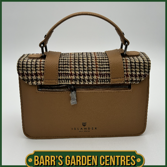 Islander Medium Satchel Bag with Harris Tweed Beige Dogtooth