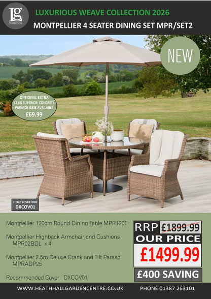 Montpellier 4 Seater Dining Set with 2.5m Parsol