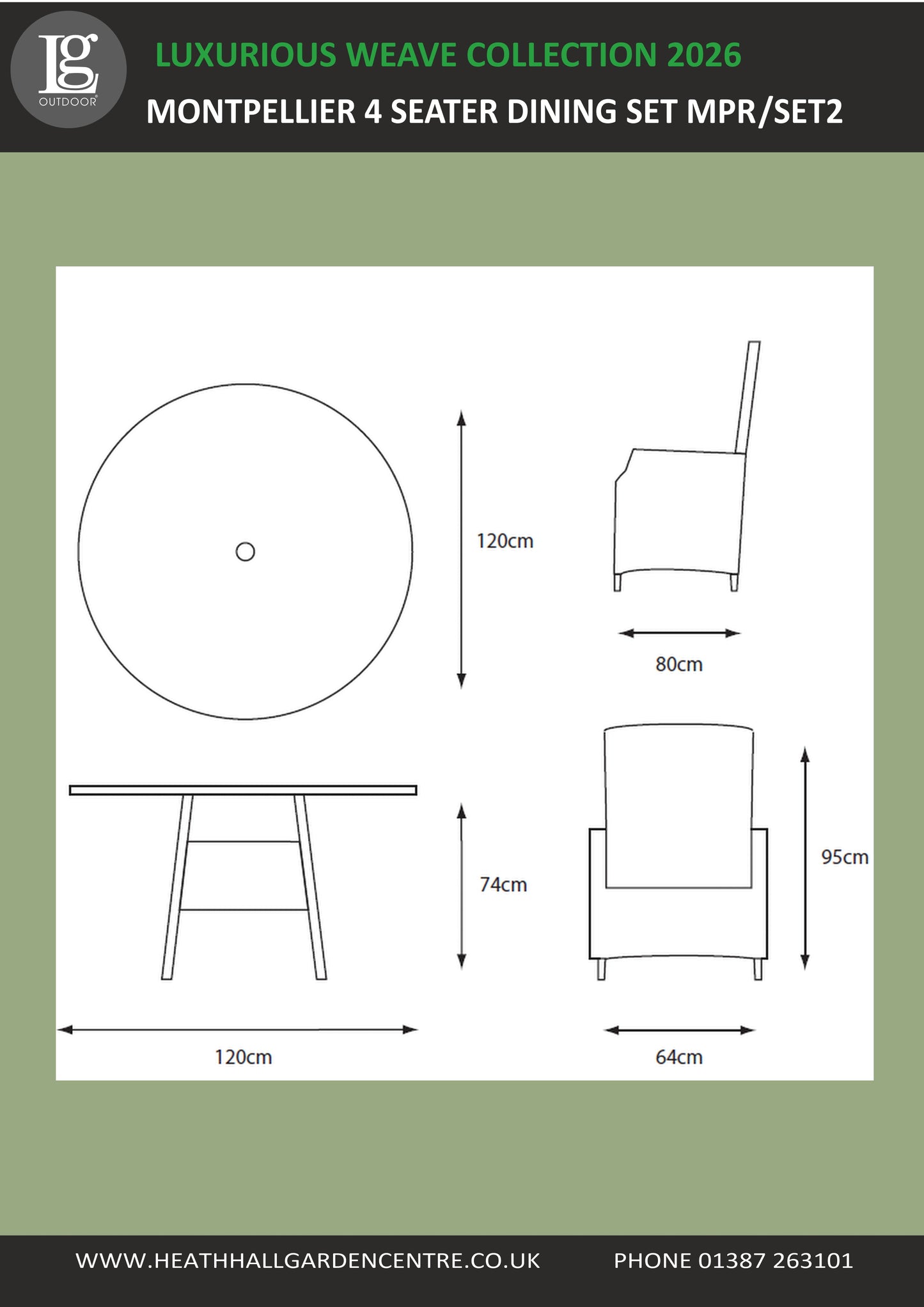 Montpellier 4 Seater Dining Set with 2.5m Parsol