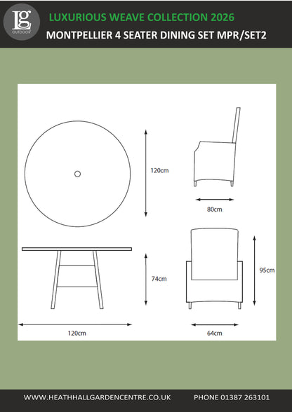 Montpellier 4 Seater Dining Set with 2.5m Parsol